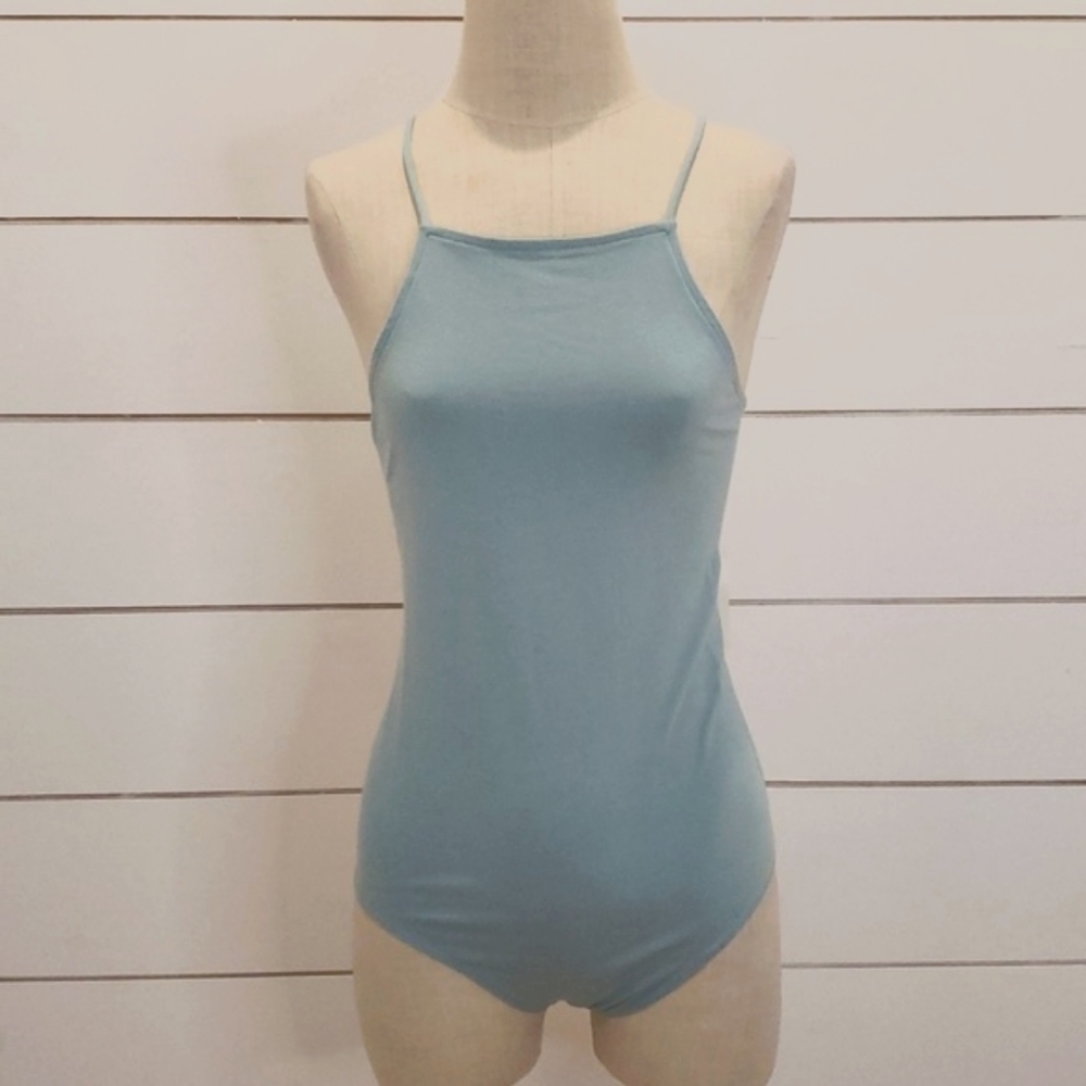 a new day Light Blue High-Neck Spaghetti Strap Bodysuit
